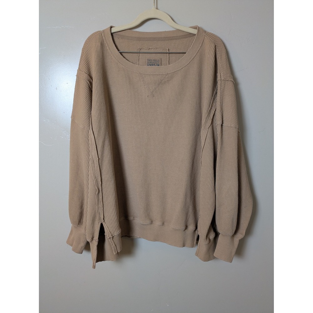 American Eagle Thermal Crew Neck Long Sleeve Sweatshirt Tan Size S